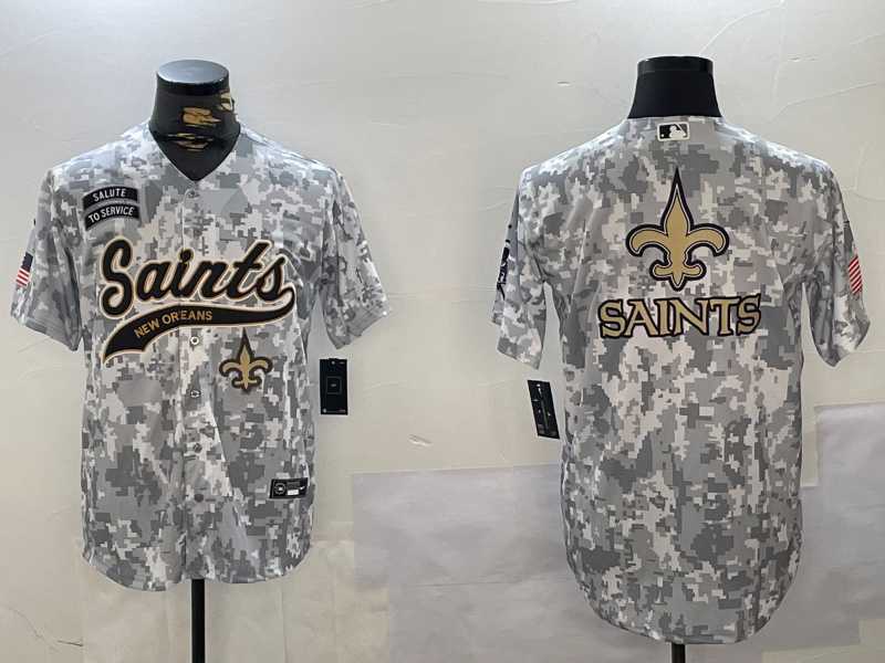 Mens New Orleans Saints Team Big Logo 2024 Arctic Camo Salute To Service Stitched Baseball Jersey->new orleans saints->NFL Jersey